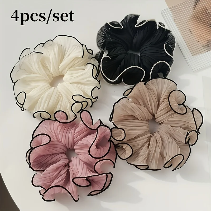Travel Accessories Aesthetic - 4Pcs/Set Elegant Fringed Fabric Scrunchies -